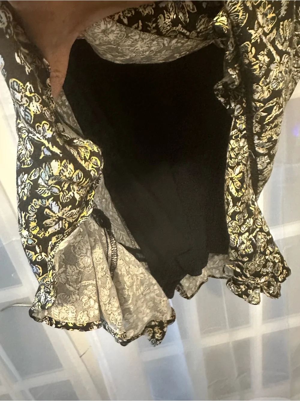 Free People Boheme Floral Mini Dress Square Neck Open Back Long Sleeve Size 10